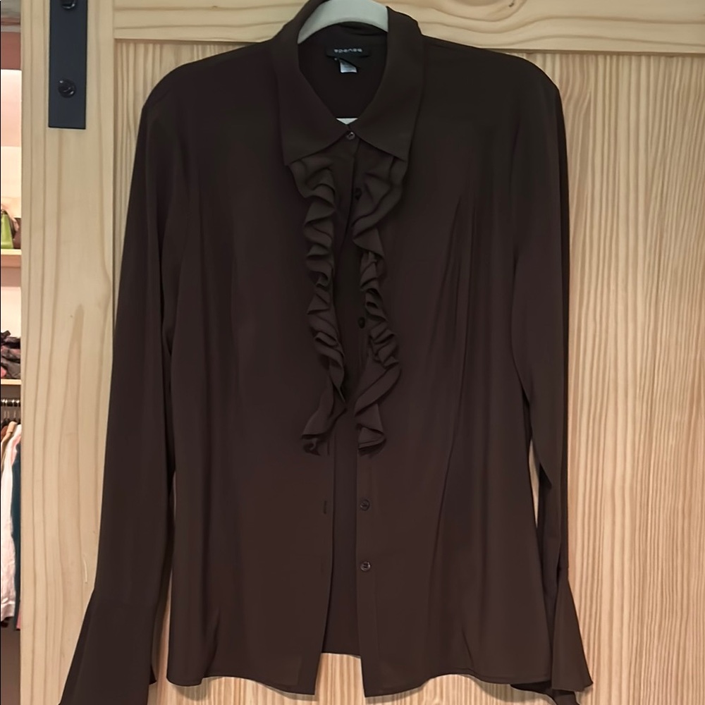 Spense Brown  Ruffled Long Sleeve Blouse